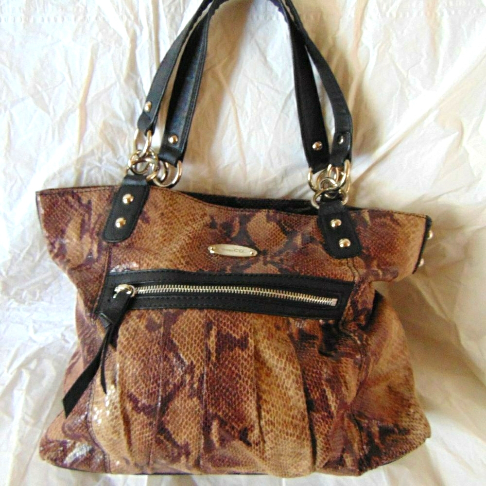 Nine & Co. Tan & Black Reptile Print Purse Silver